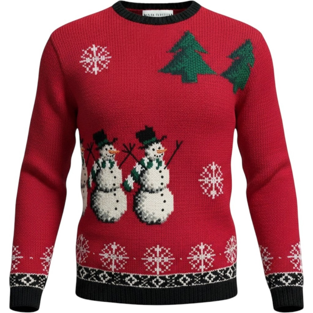 Marisa Christina Ugly Christmas Sweater Sz L/XL Snowman Tree Holiday Red Vtg